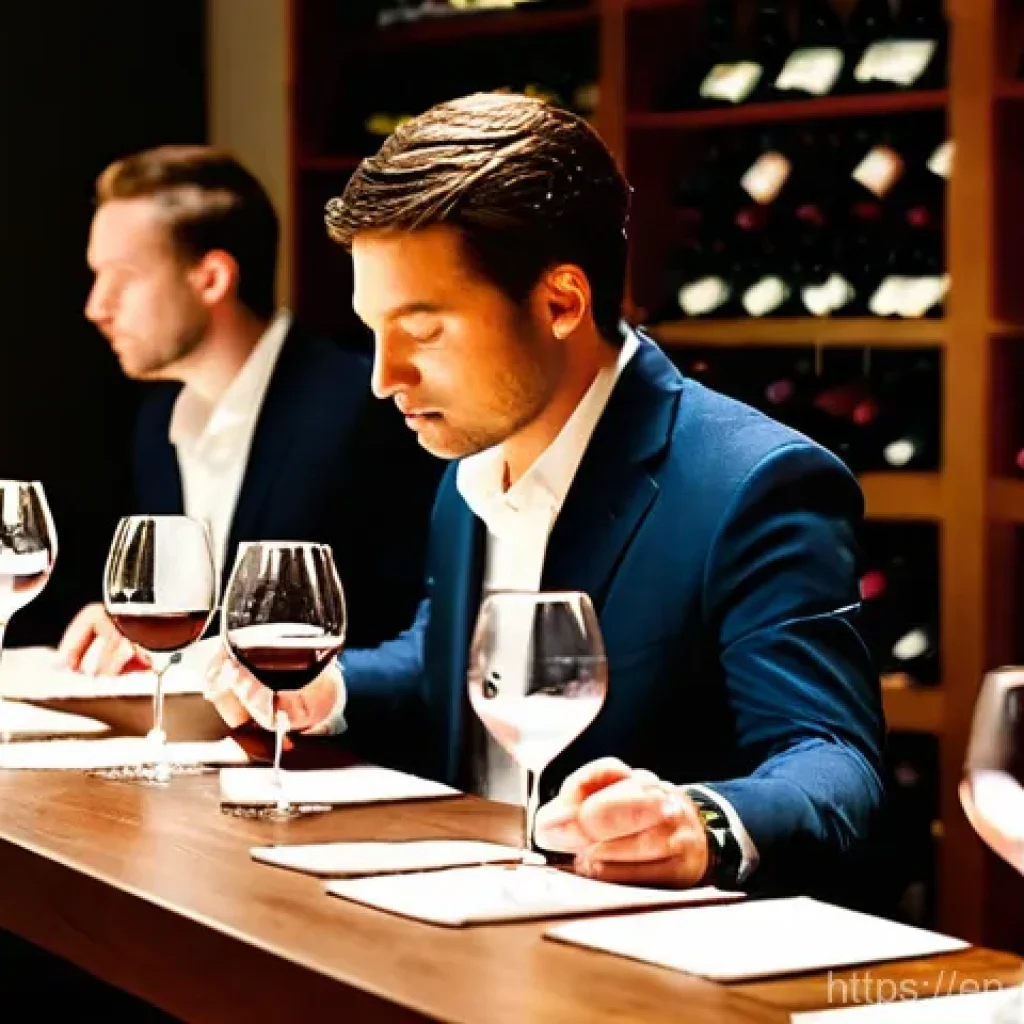 소믈리에 실무 연수 프로그램 후기 - **Image Prompt: The Art of Blind Tasting**
    A highly detailed, realistic photograph capturing a f...