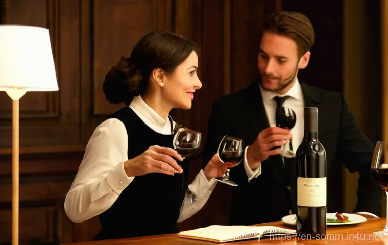 소믈리에의 와인 추천 노하우 - **Prompt 1: The Guiding Hand in a World of Wine**
    "An elegant, well-lit wine shop interior, fill...