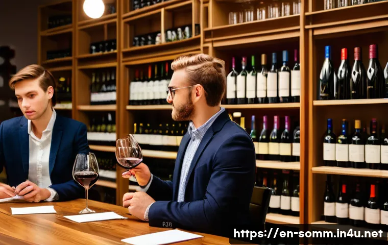소믈리에 자격증 관련 학원 추천 - A sophisticated wine classroom setting featuring a diverse group of adult students attentively parti...
