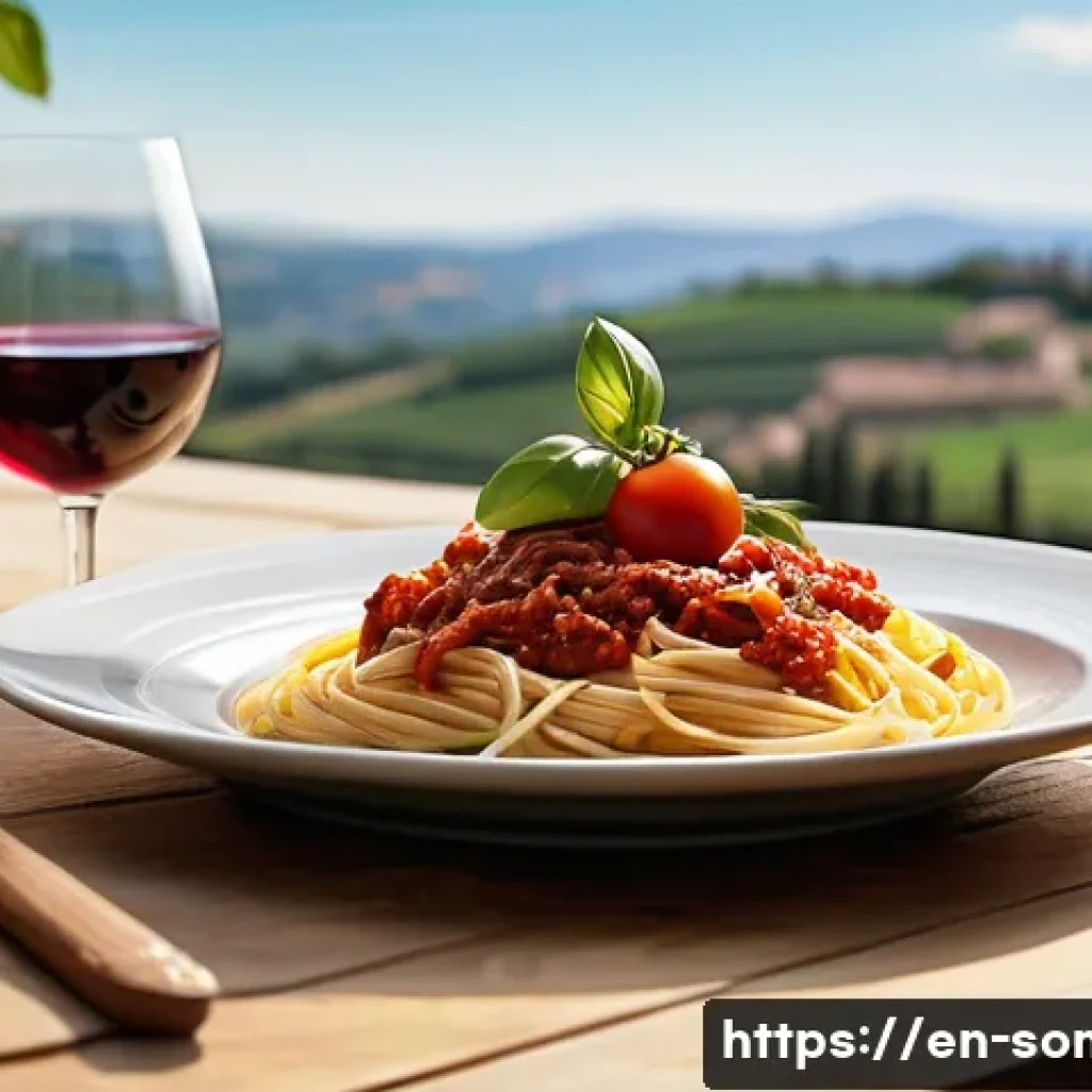와인 페어링 메뉴 구성 팁 - A beautifully set rustic Italian dining table featuring a classic Chianti Classico wine bottle and g...