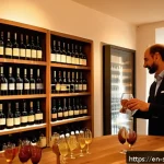 소믈리에가 추천하는 예산별 와인 - A cozy, warmly lit wine tasting scene inside a rustic local wine shop, featuring a diverse selection...