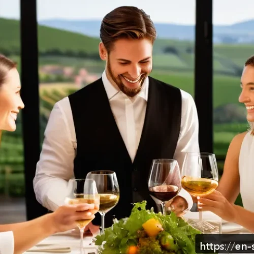 소믈리에로 일하며 겪은 에피소드 - A sophisticated restaurant scene featuring a professional sommelier in a tailored black vest and whi...